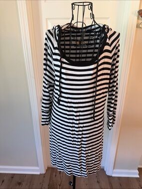 Black & White Striped Hooded Women’s Dress
